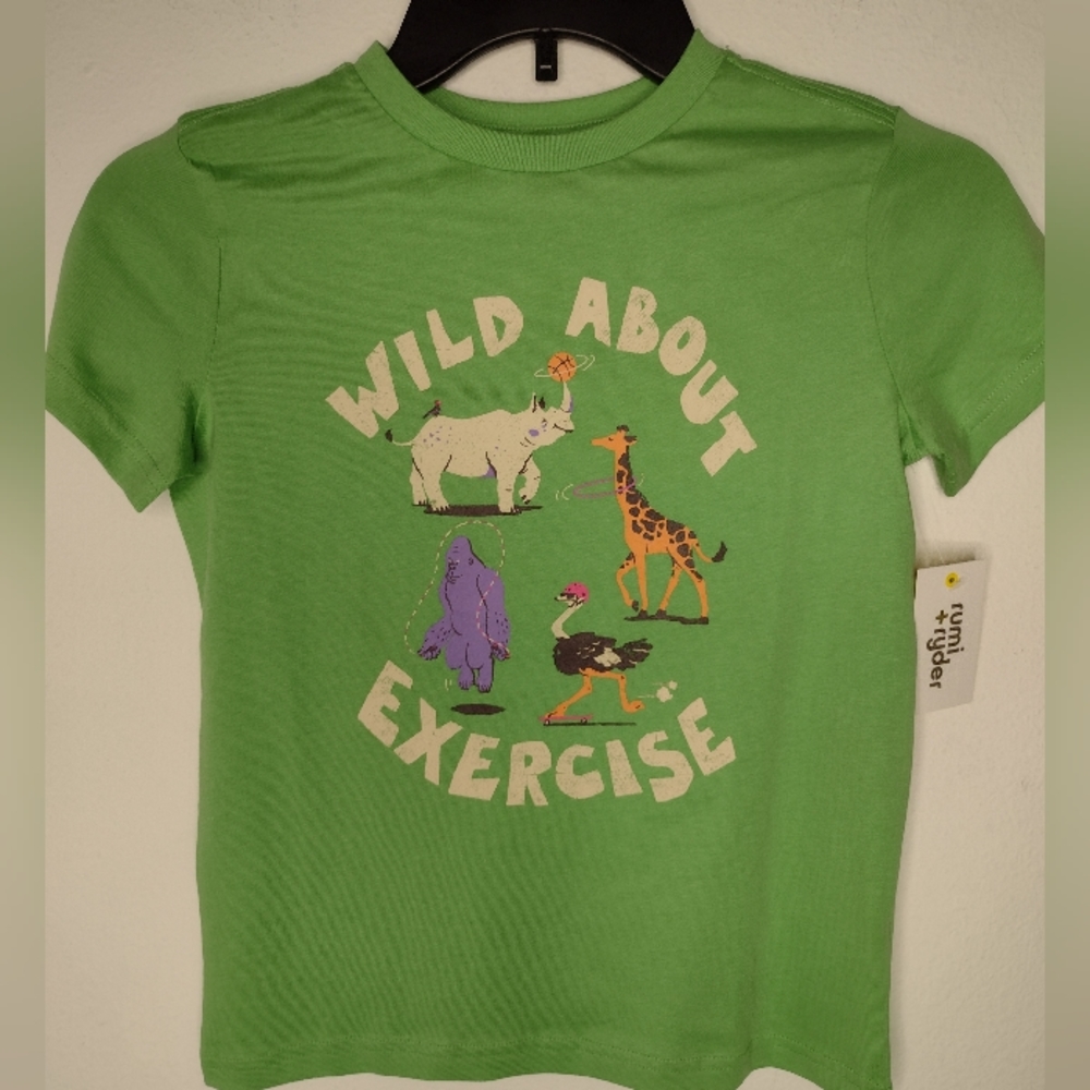 NWT Rumi + Ryder Boy's Green/"Wild About Exercise" Shirt Multiple Sizes